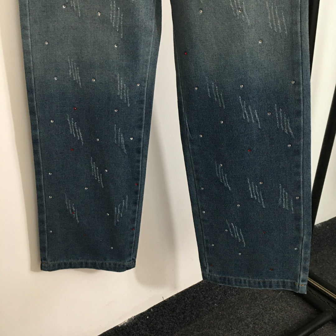 AW rhinestone distressed high-rise jeans