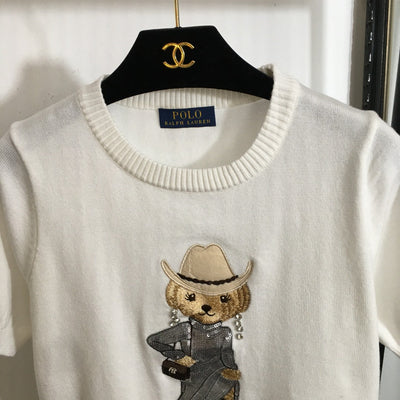 Ralph Lauren* Bear Embroidered Short Sleeve Sweater