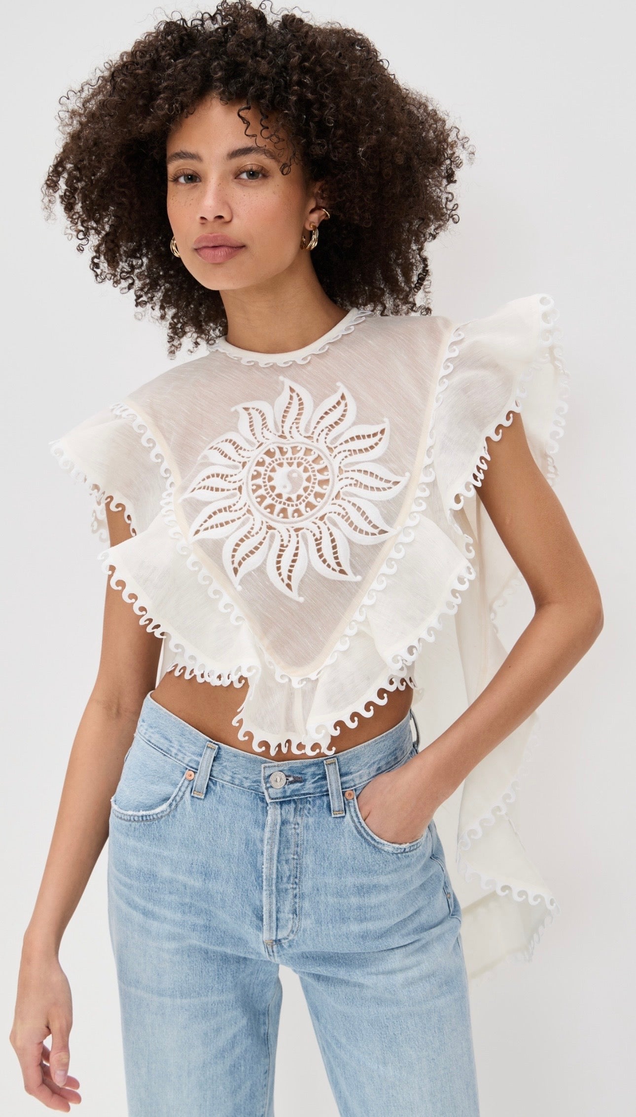 ZIM* Ruffled Ruffle Embroidered Pattern Dress
