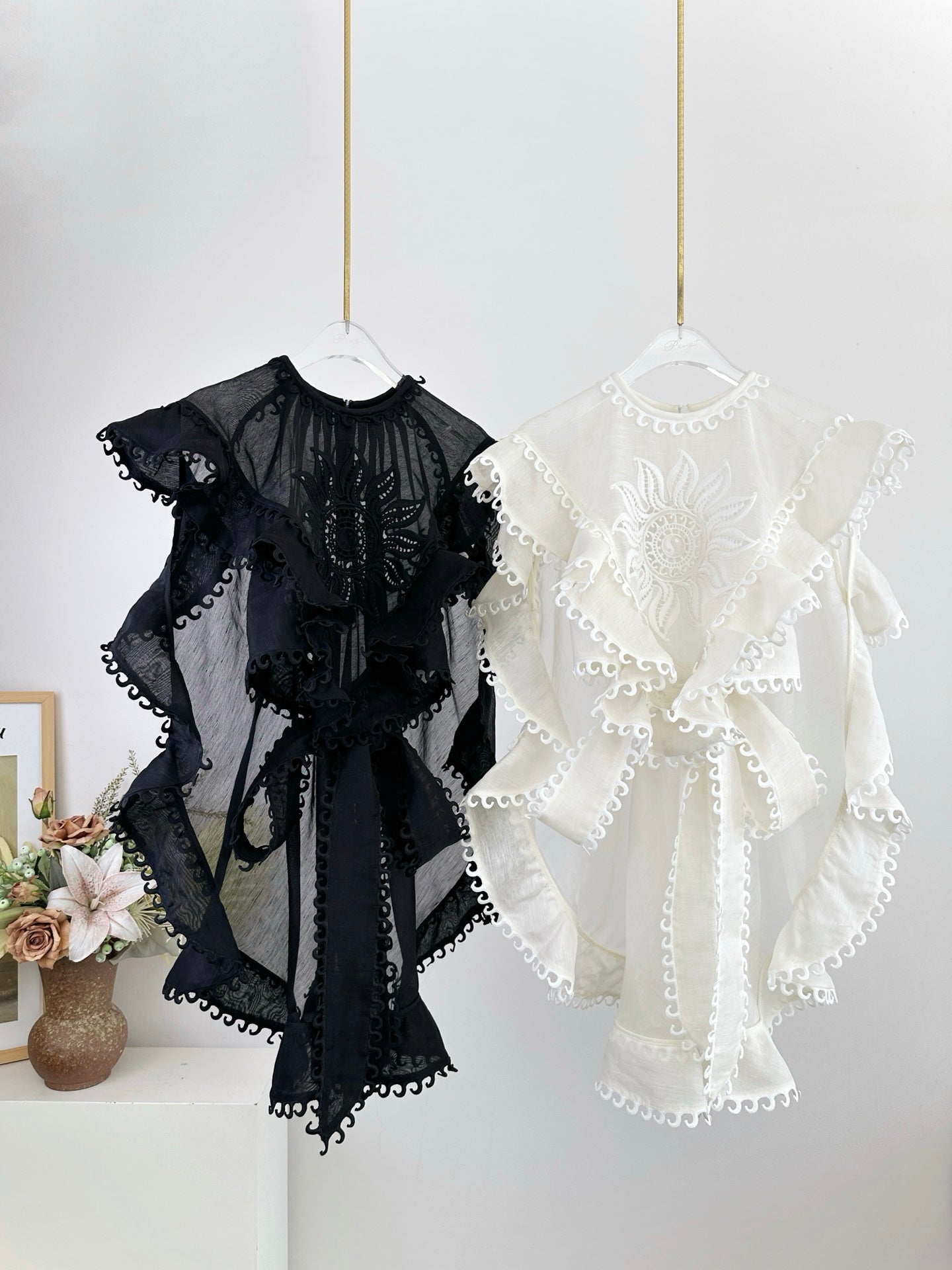 ZIM* Ruffled Ruffle Embroidered Pattern Dress