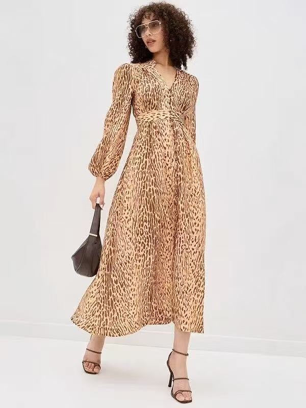 ZIM* leopard print V-neck waist dress
