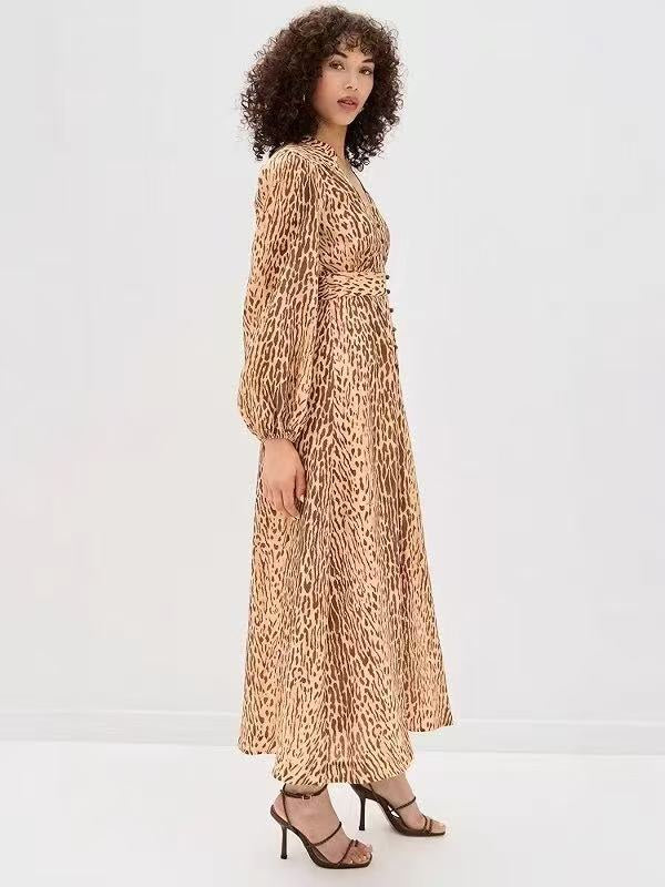 ZIM* leopard print V-neck waist dress