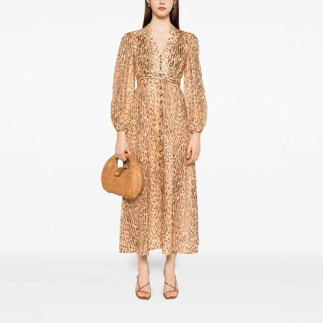 ZIM* leopard print V-neck waist dress