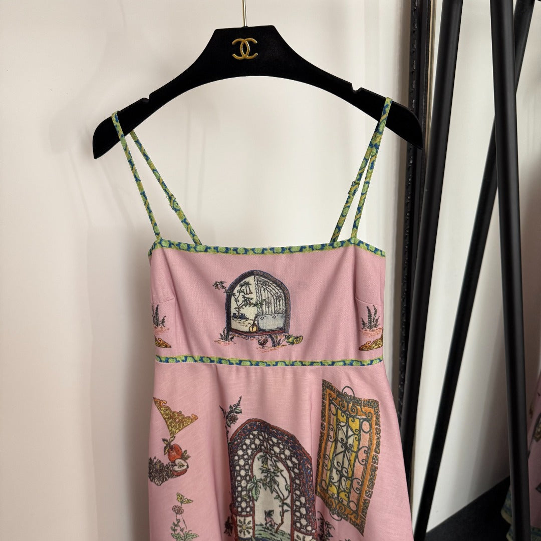 ZIM*European and American flower print suspender dress