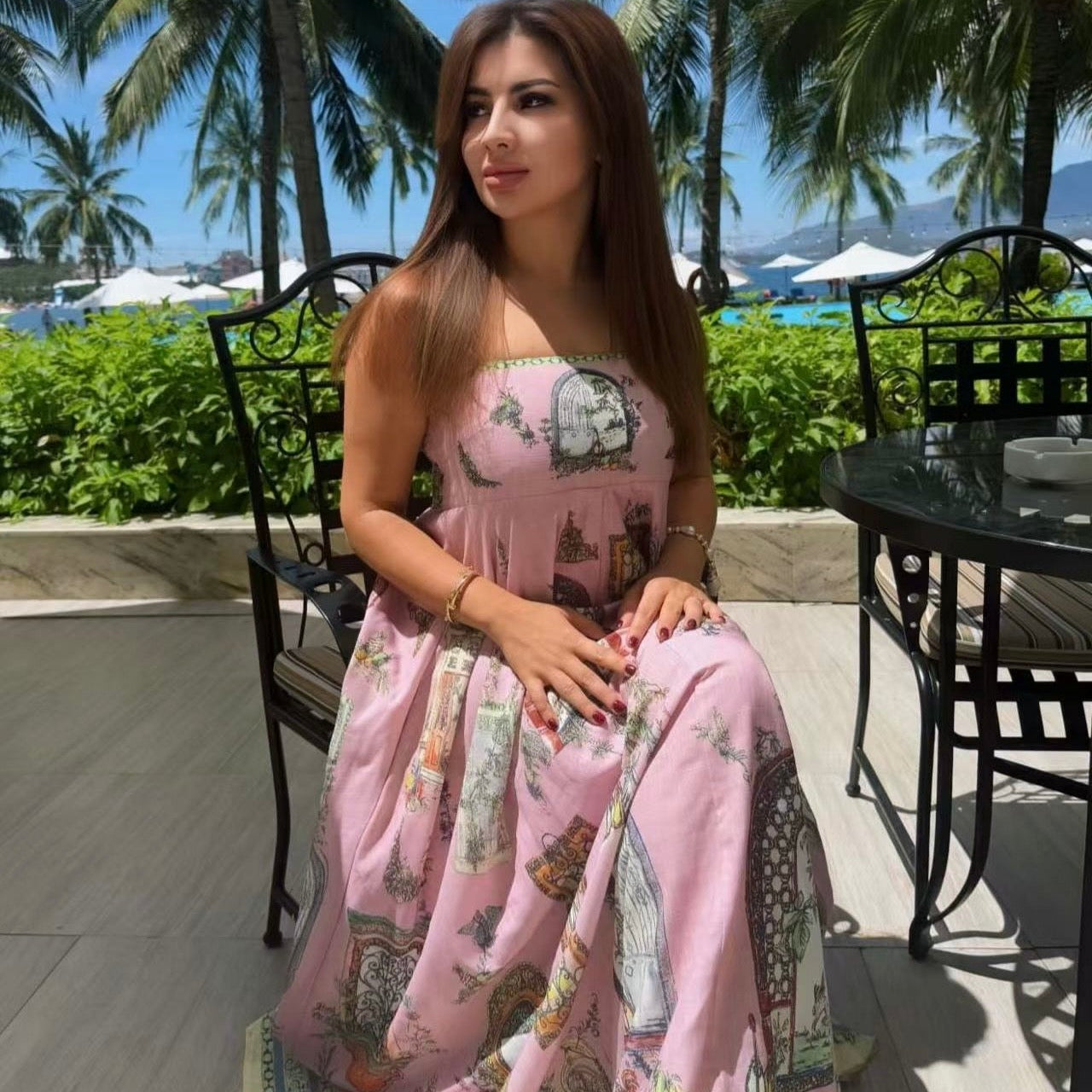 ZIM*European and American flower print suspender dress