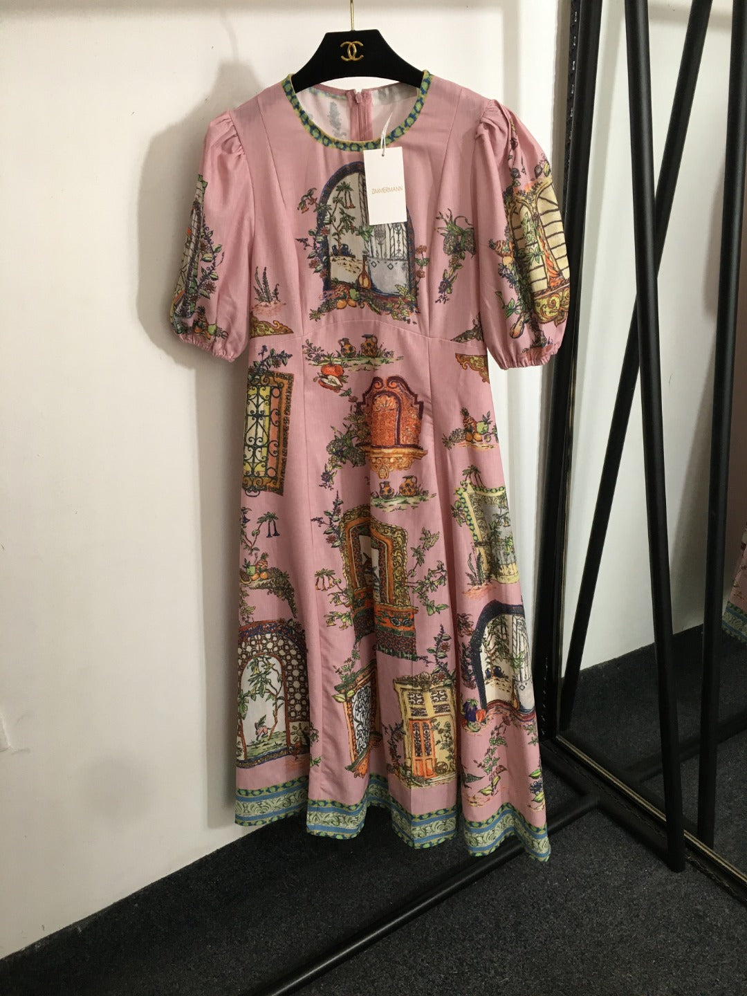 ZIM*European and American flower print puff short sleeve dress