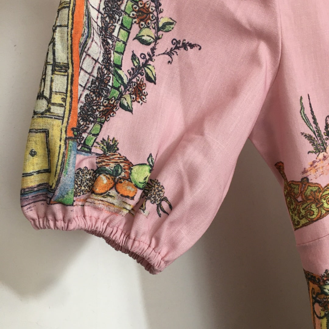 ZIM*European and American flower print puff short sleeve dress