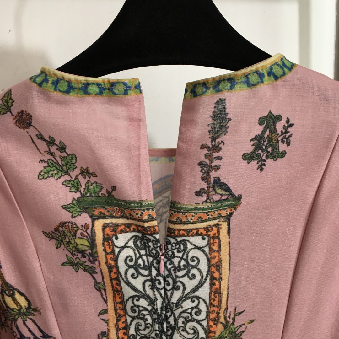 ZIM*European and American flower print puff short sleeve dress