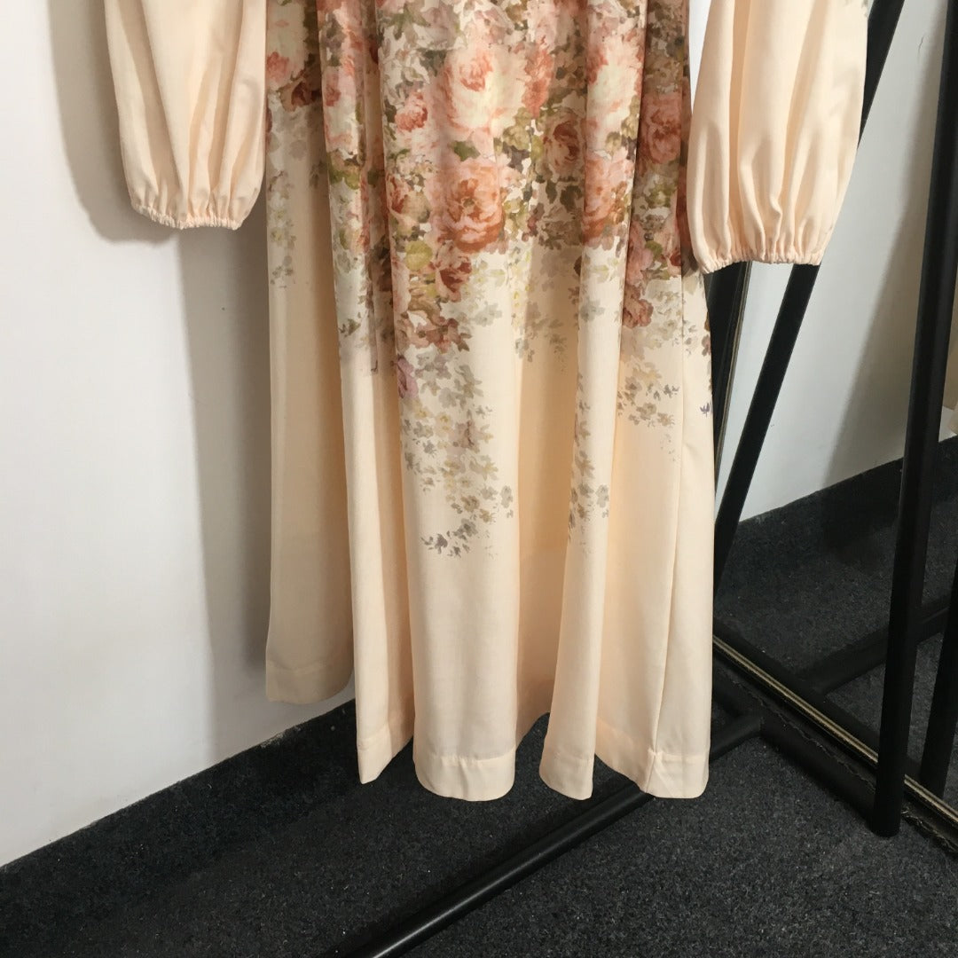ZIM*Stand-up collar waist lantern long-sleeved dress