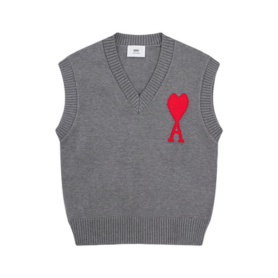 MA* Heart Lettering V-Neck Sleeveless Sweater