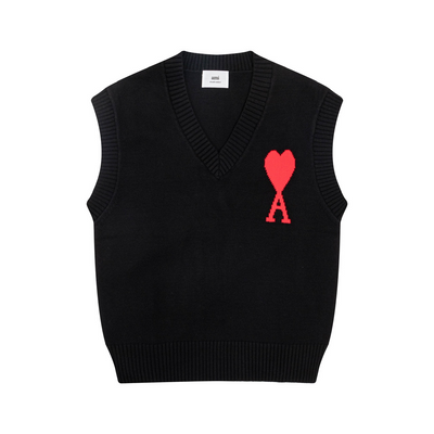 MA* Heart Lettering V-Neck Sleeveless Sweater