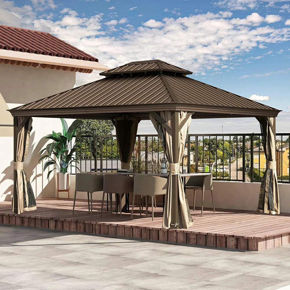 Galvanized Steel Hardtop Gazebo with Drainage Gutters