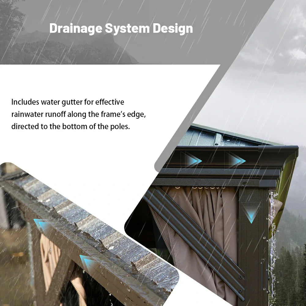 Galvanized Steel Hardtop Gazebo with Drainage Gutters