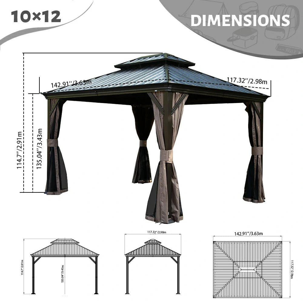 Galvanized Steel Hardtop Gazebo with Drainage Gutters