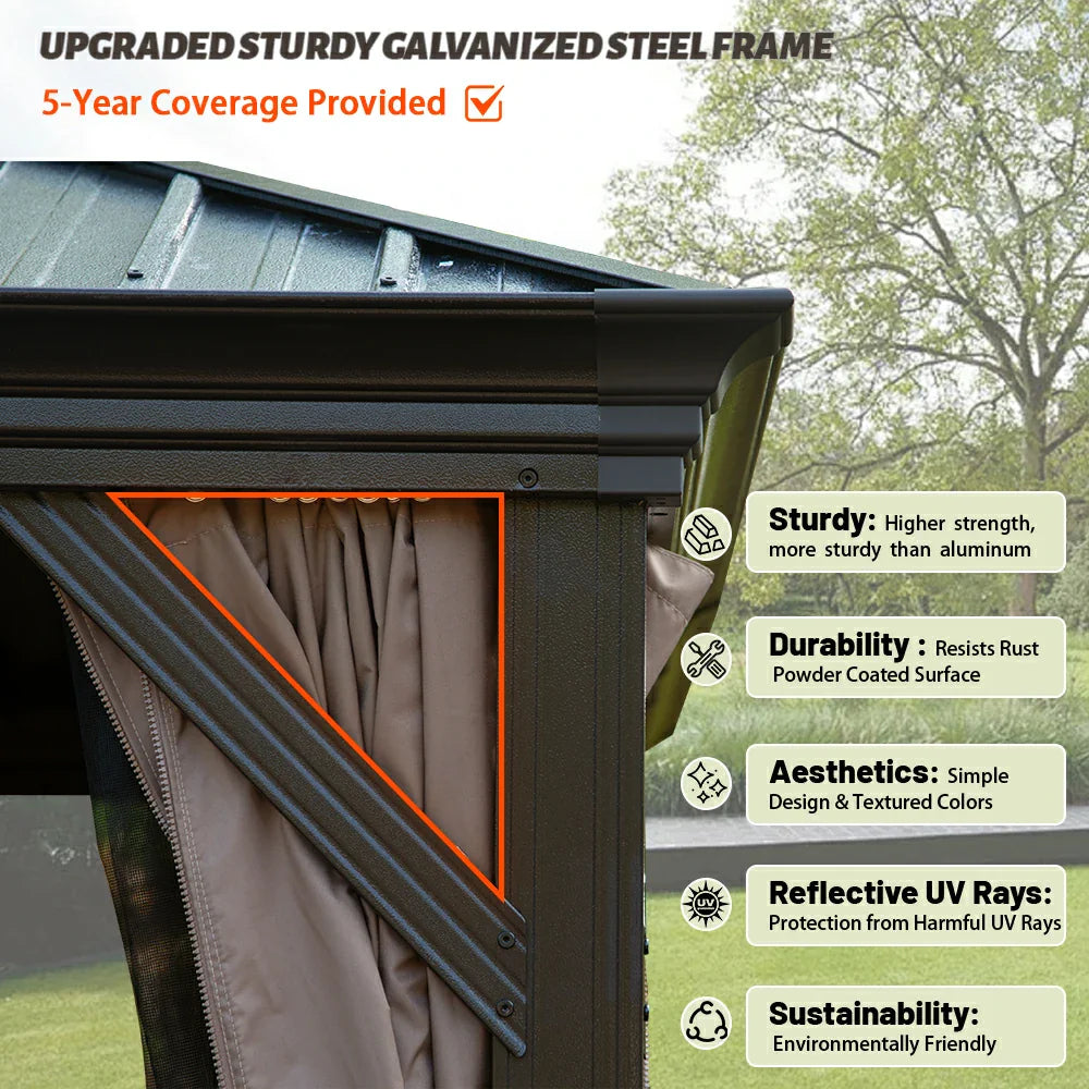 Galvanized Steel Hardtop Gazebo with Drainage Gutters