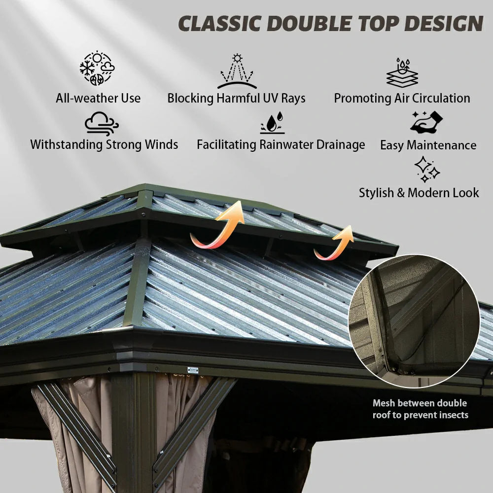 Galvanized Steel Hardtop Gazebo with Drainage Gutters