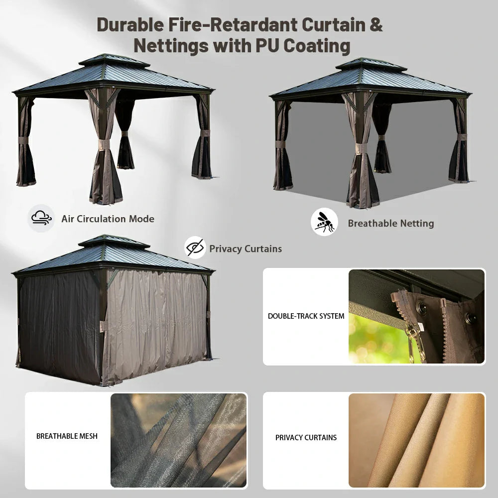 Galvanized Steel Hardtop Gazebo with Drainage Gutters