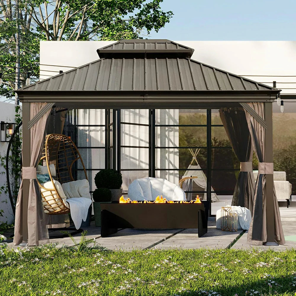 Galvanized Steel Hardtop Gazebo with Drainage Gutters