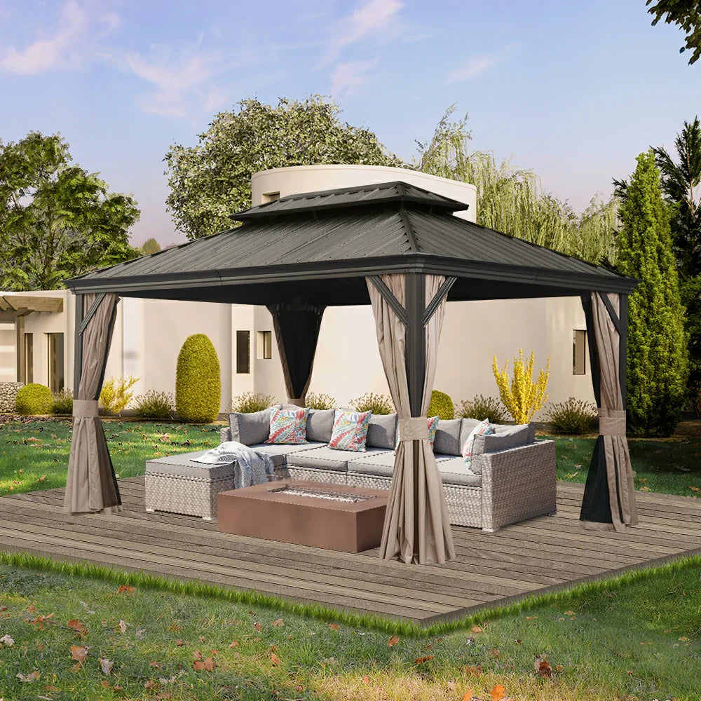 Galvanized Steel Hardtop Gazebo with Drainage Gutters