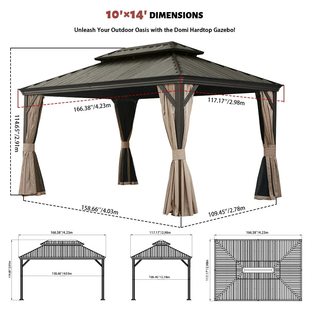 Galvanized Steel Hardtop Gazebo with Drainage Gutters