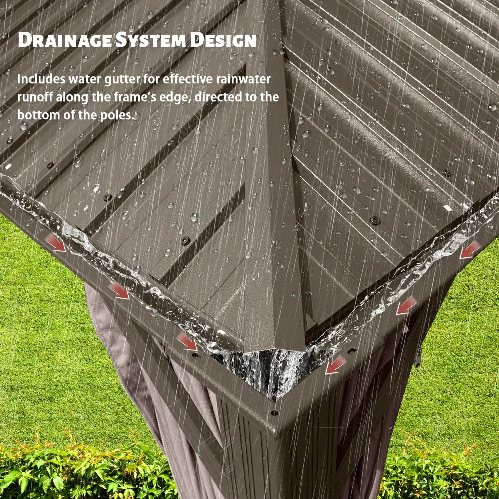 Galvanized Steel Hardtop Gazebo with Drainage Gutters