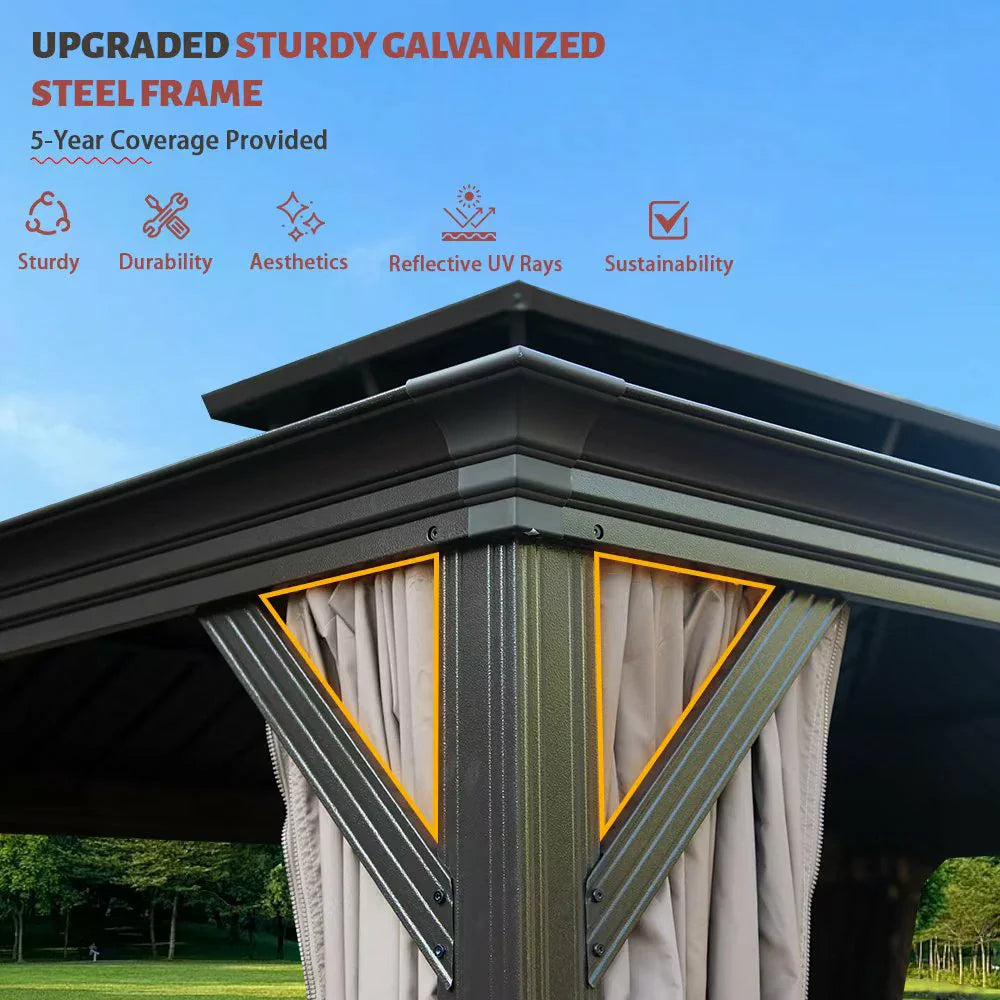Galvanized Steel Hardtop Gazebo with Drainage Gutters