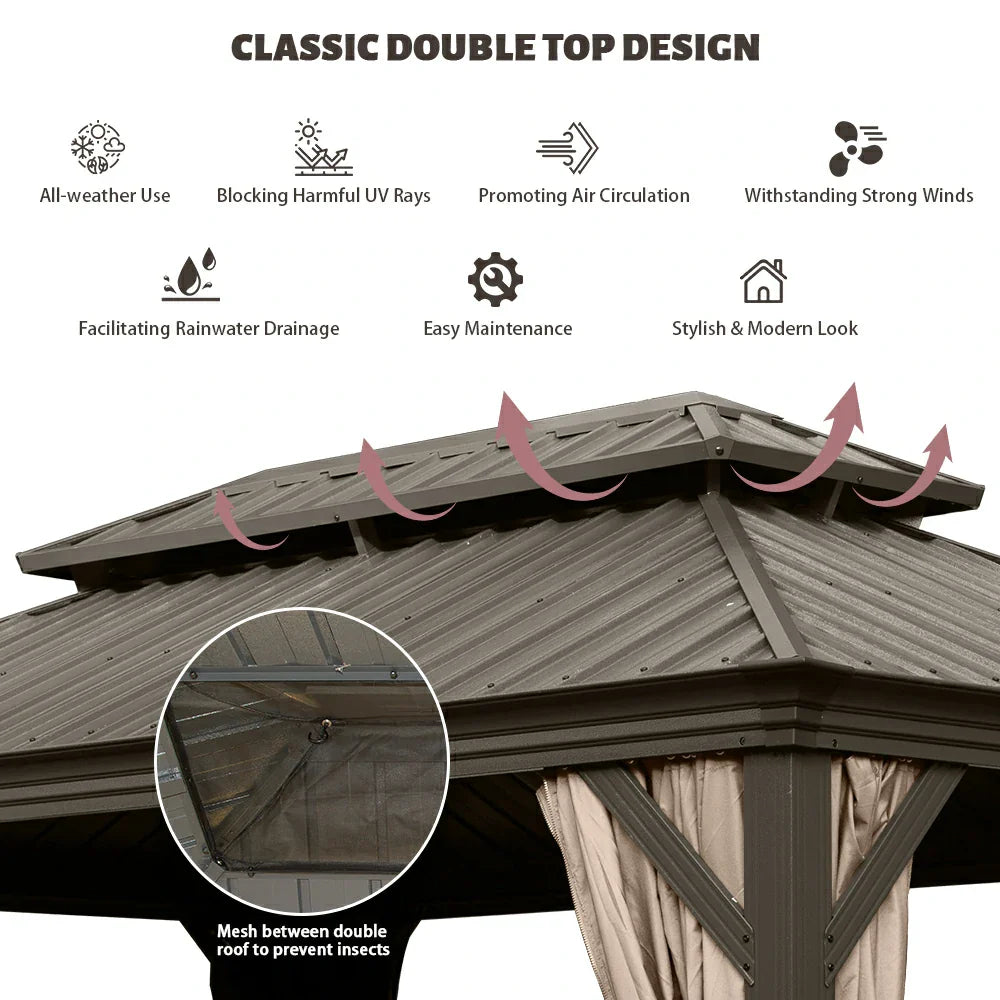 Galvanized Steel Hardtop Gazebo with Drainage Gutters