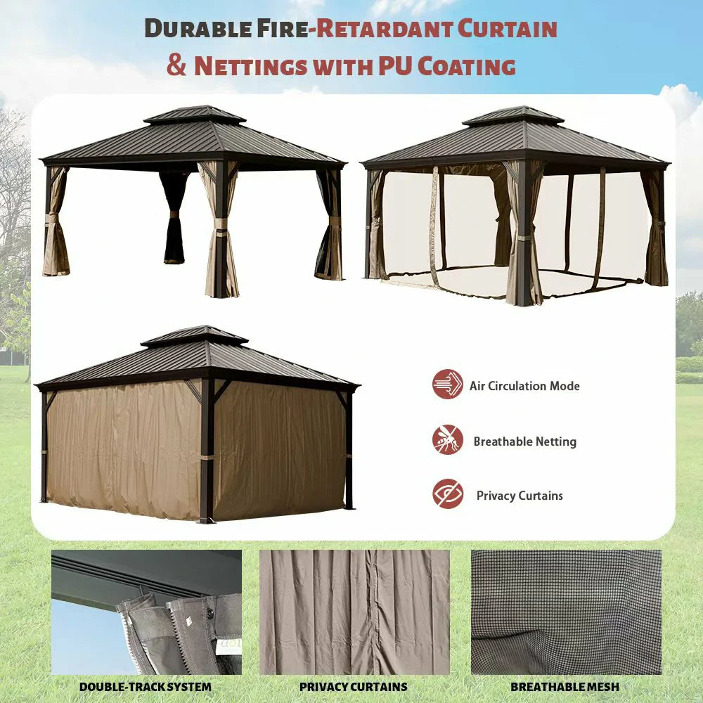 Galvanized Steel Hardtop Gazebo with Drainage Gutters