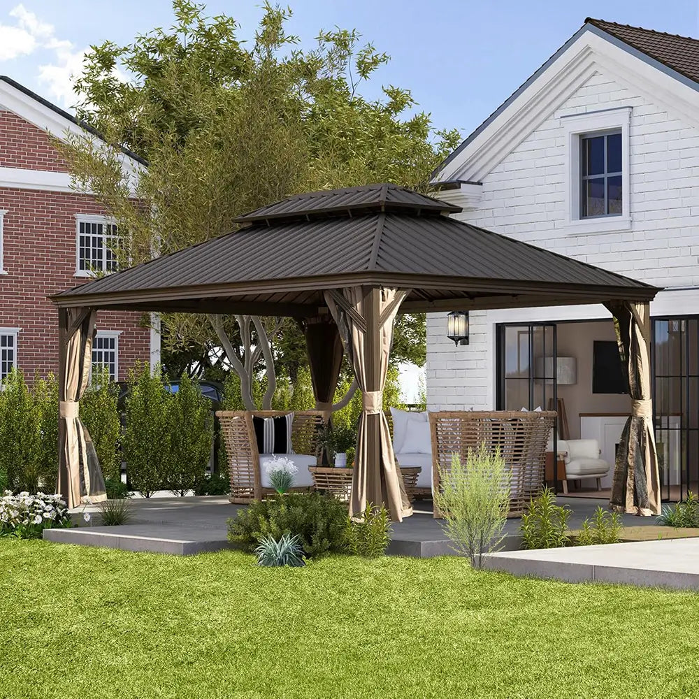 Galvanized Steel Hardtop Gazebo with Drainage Gutters