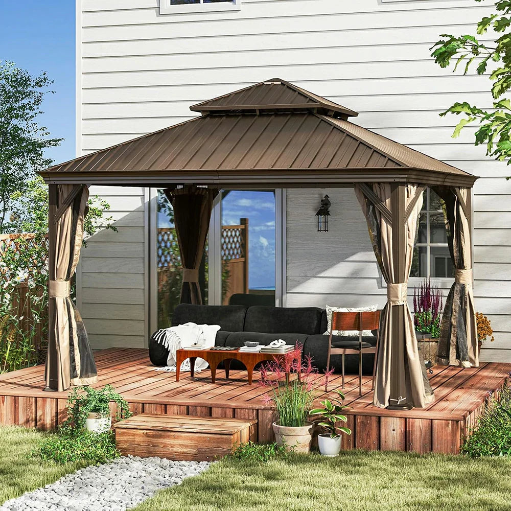 Galvanized Steel Hardtop Gazebo with Drainage Gutters