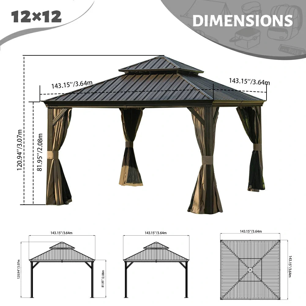 Galvanized Steel Hardtop Gazebo with Drainage Gutters