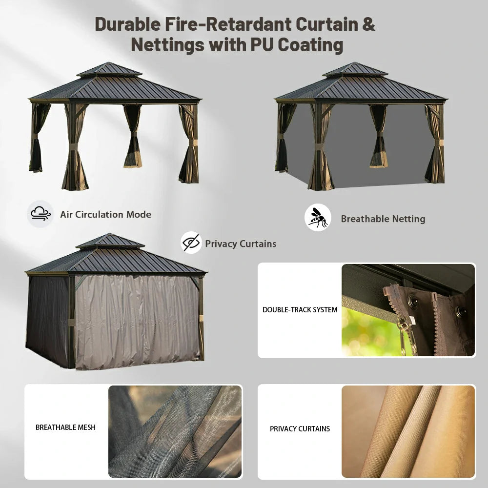 Galvanized Steel Hardtop Gazebo with Drainage Gutters