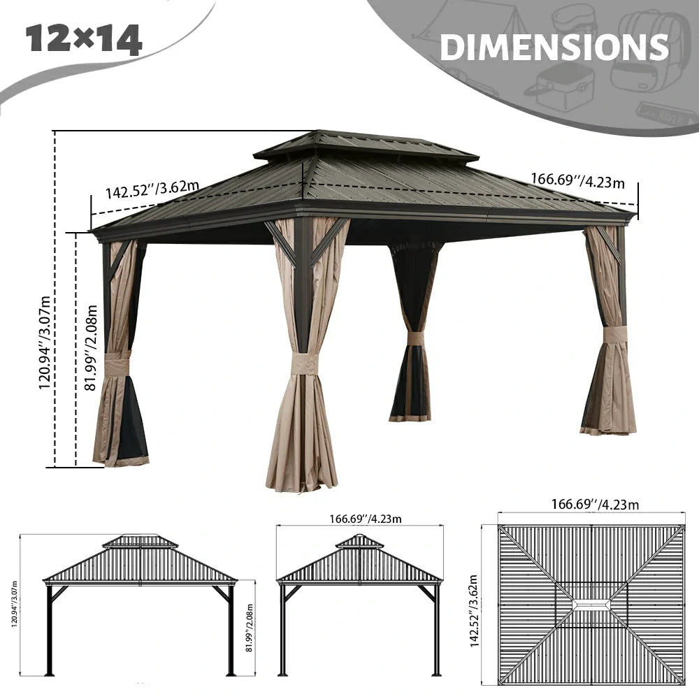 Galvanized Steel Hardtop Gazebo with Drainage Gutters