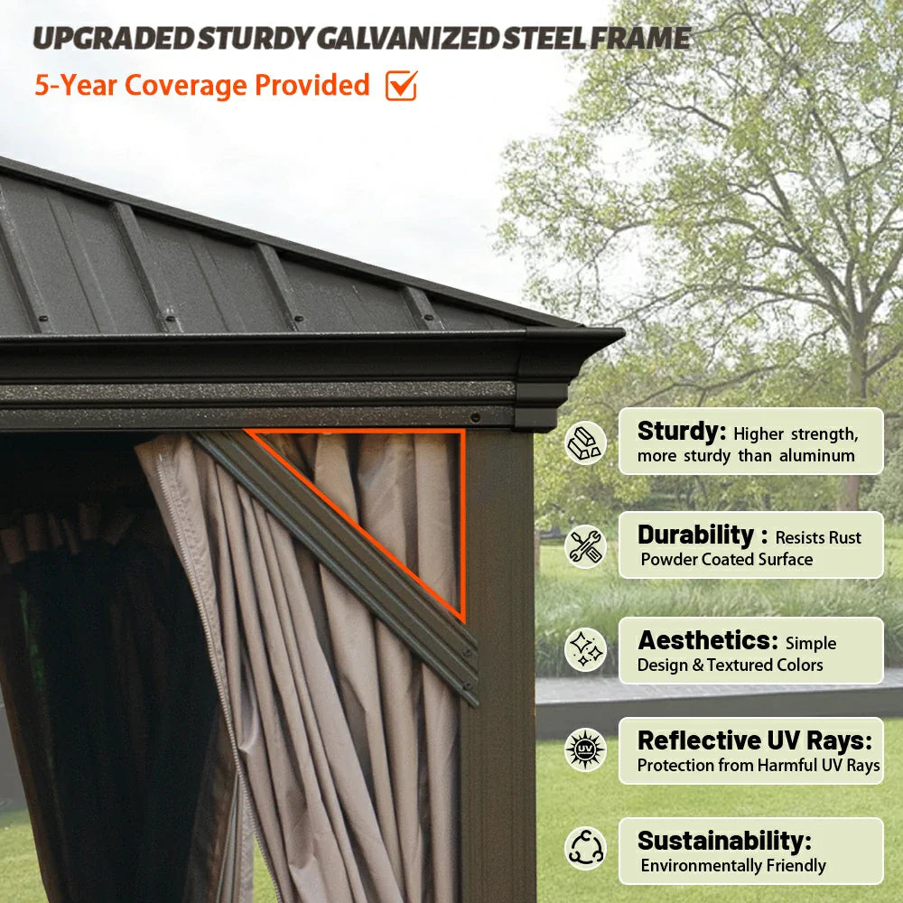 Galvanized Steel Hardtop Gazebo with Drainage Gutters
