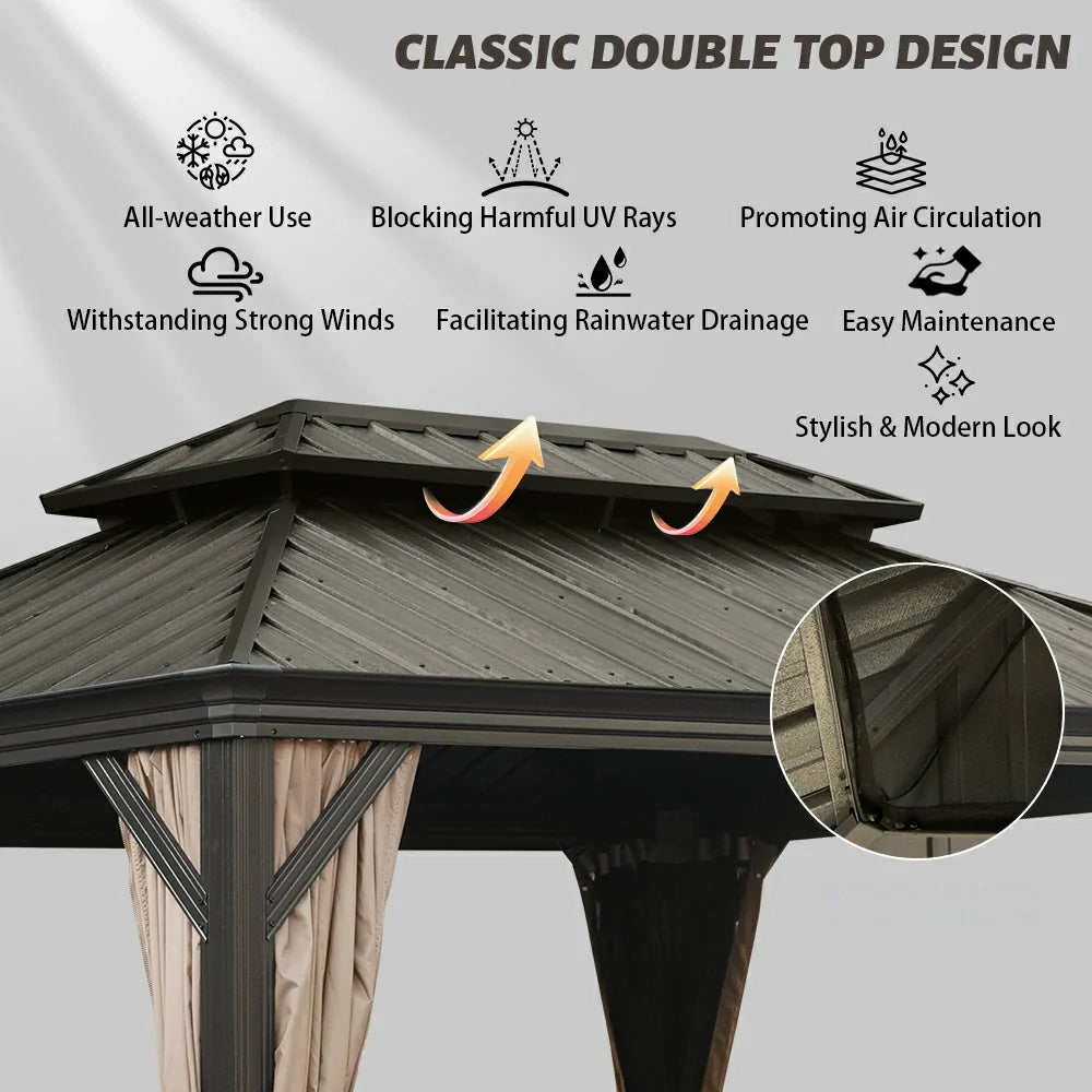 Galvanized Steel Hardtop Gazebo with Drainage Gutters