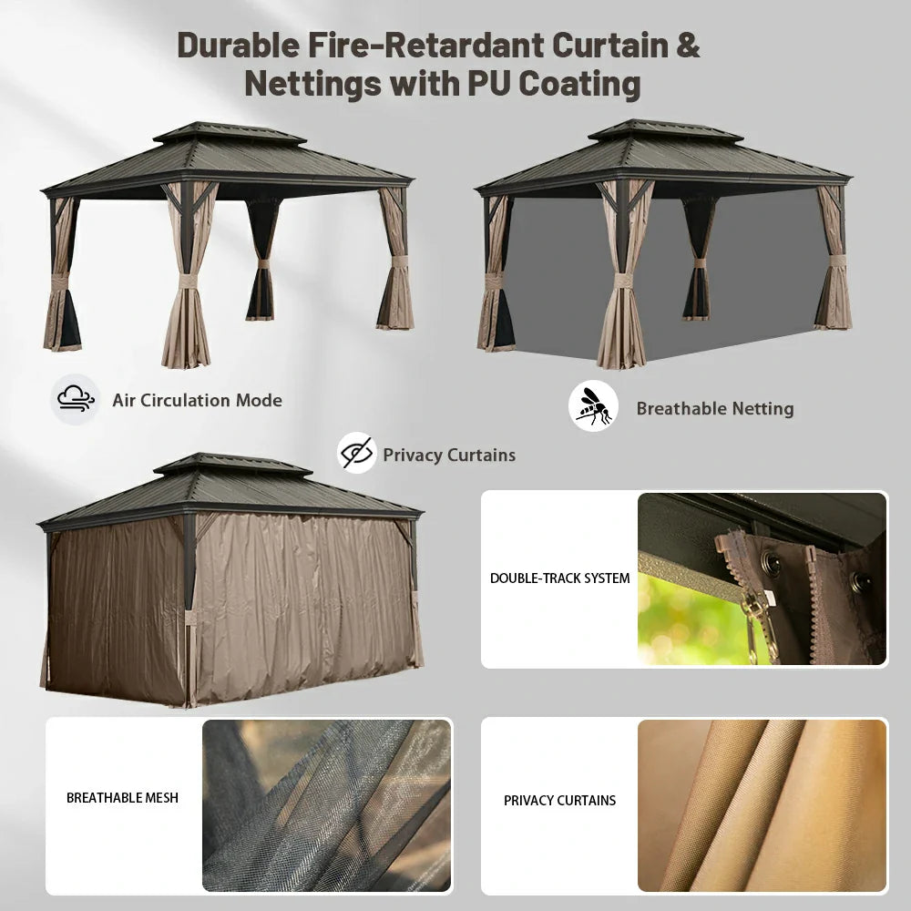 Galvanized Steel Hardtop Gazebo with Drainage Gutters