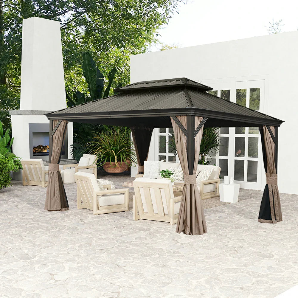 Galvanized Steel Hardtop Gazebo with Drainage Gutters