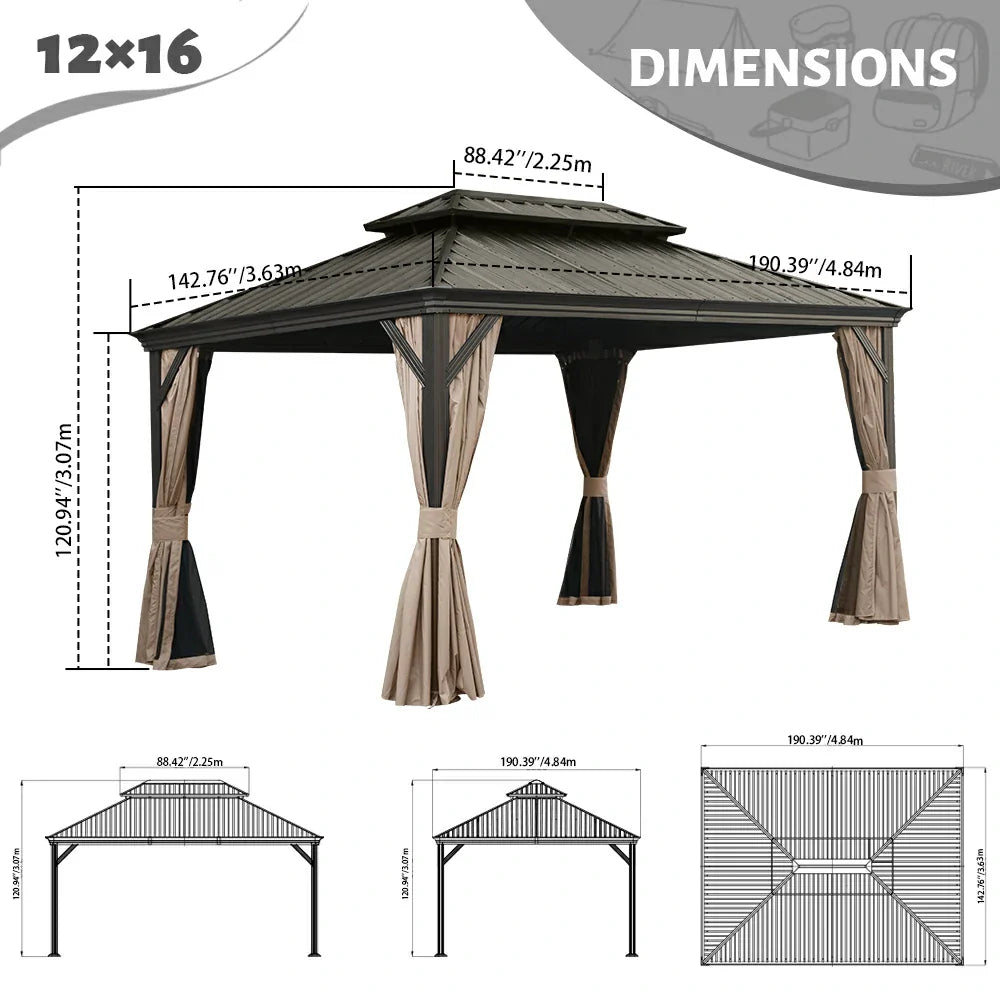 Galvanized Steel Hardtop Gazebo with Drainage Gutters