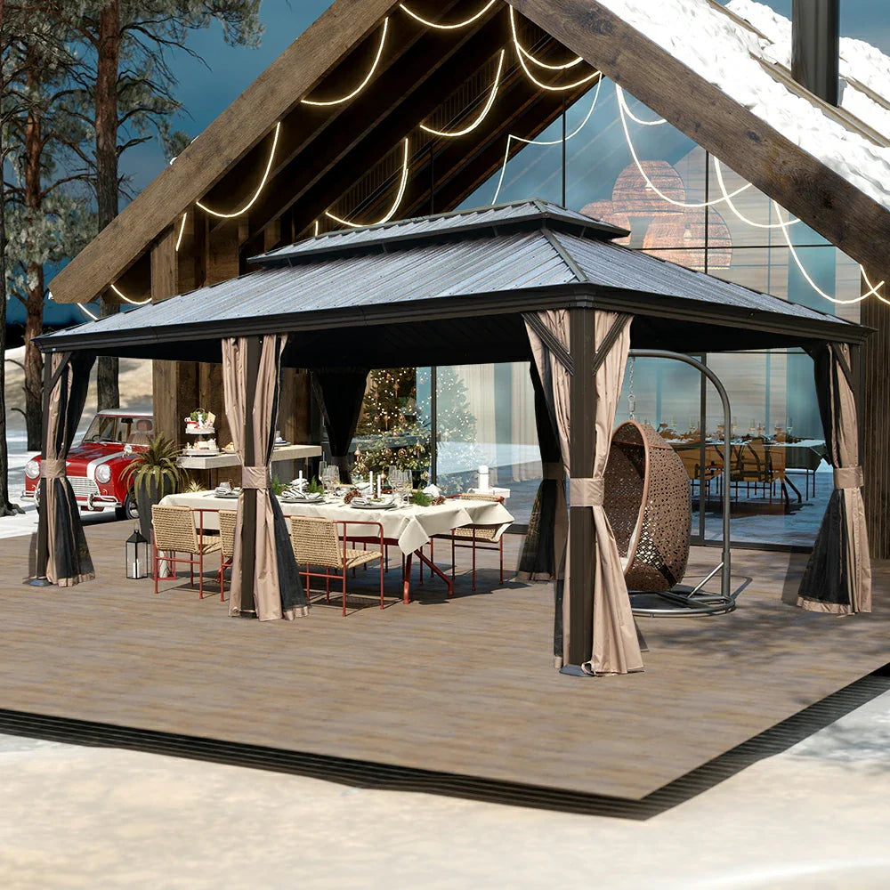Galvanized Steel Hardtop Gazebo with Drainage Gutters
