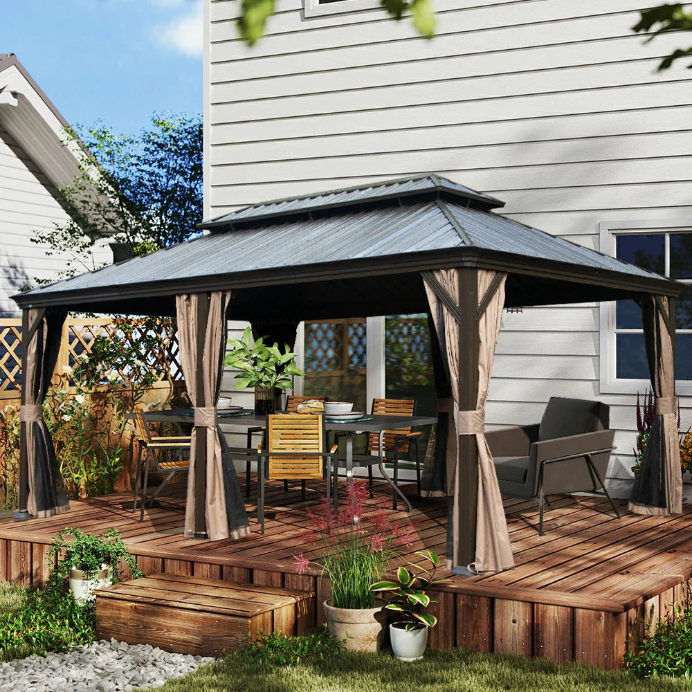 Galvanized Steel Hardtop Gazebo with Drainage Gutters