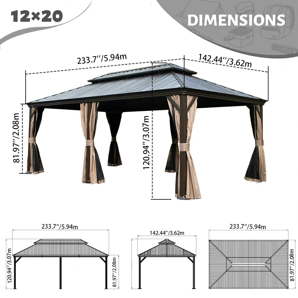Galvanized Steel Hardtop Gazebo with Drainage Gutters