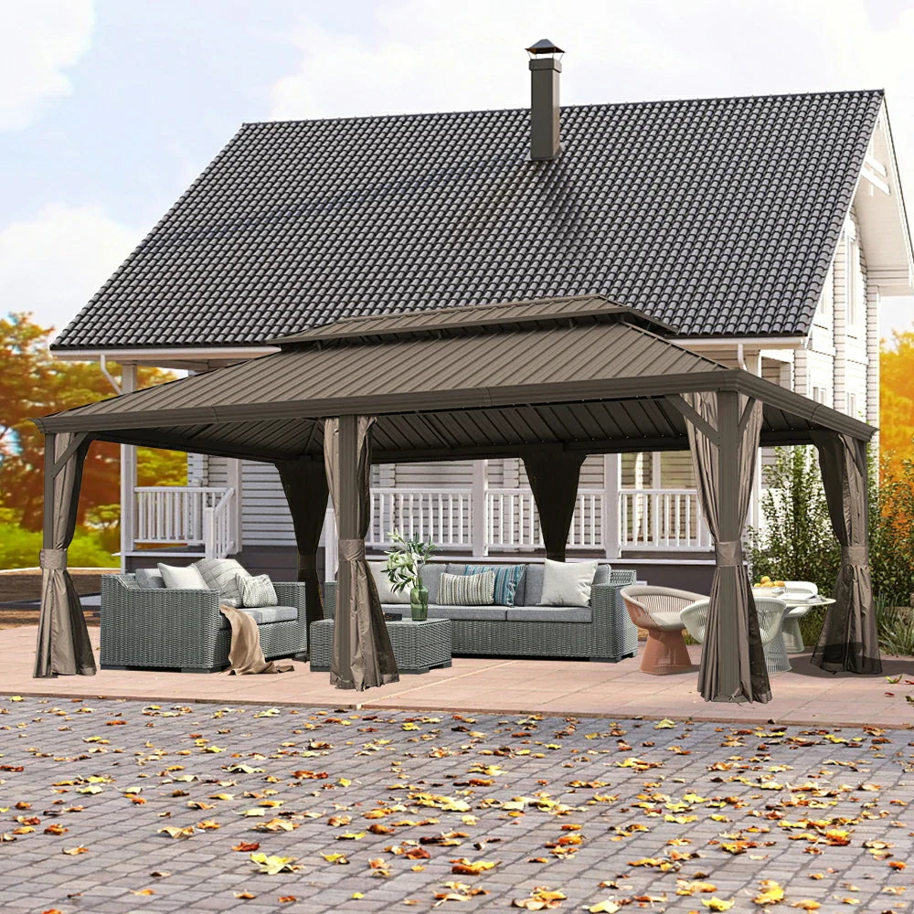 Galvanized Steel Hardtop Gazebo with Drainage Gutters
