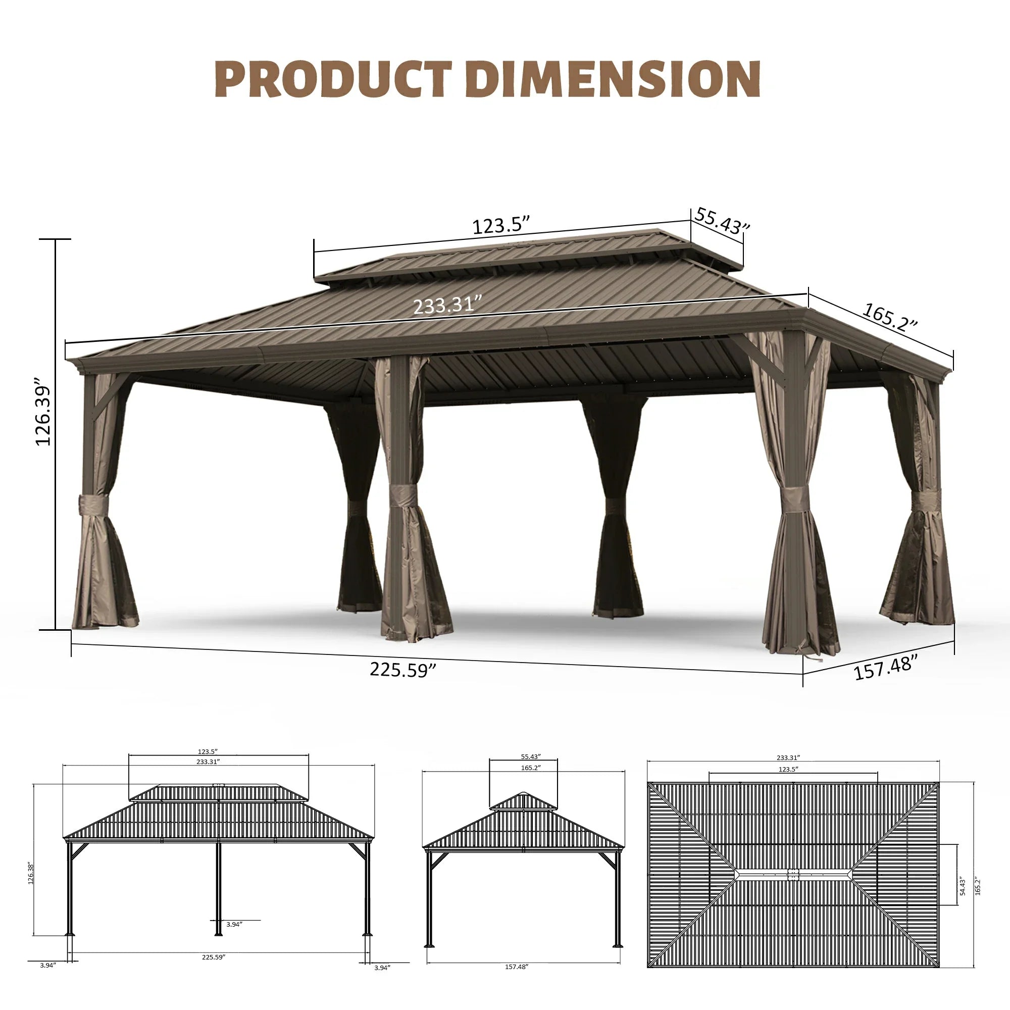Galvanized Steel Hardtop Gazebo with Drainage Gutters