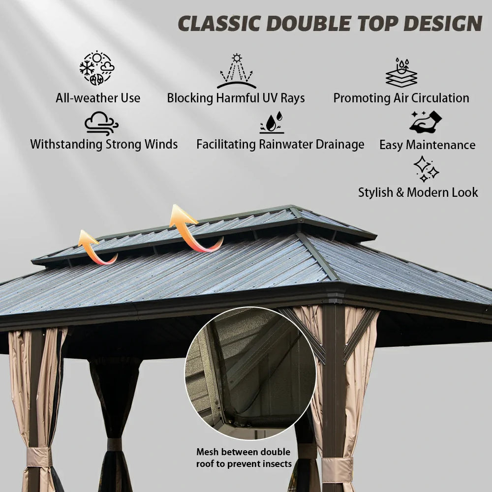 Galvanized Steel Hardtop Gazebo with Drainage Gutters