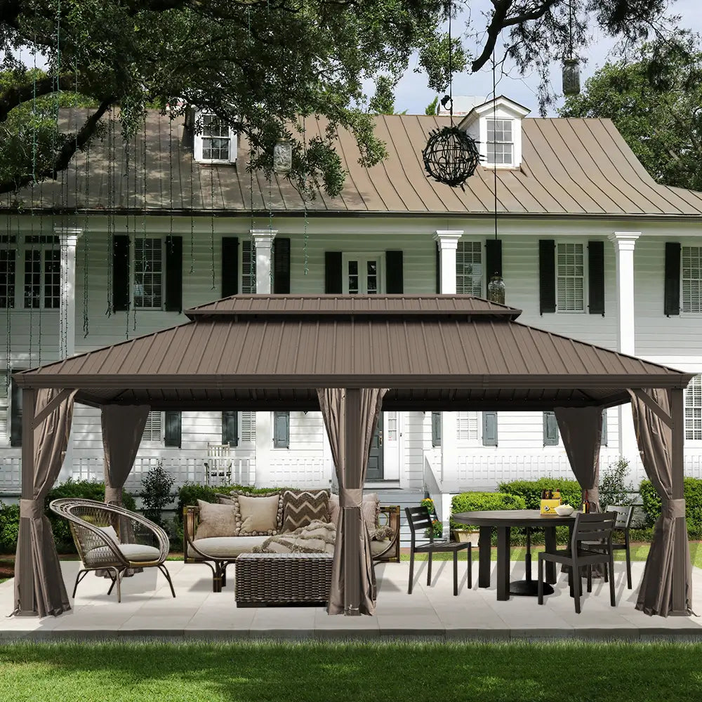 Galvanized Steel Hardtop Gazebo with Drainage Gutters