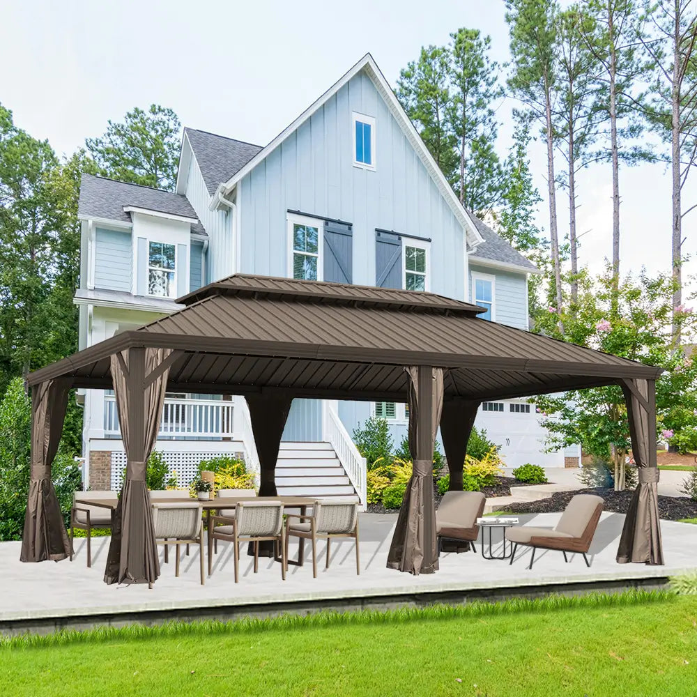 Galvanized Steel Hardtop Gazebo with Drainage Gutters