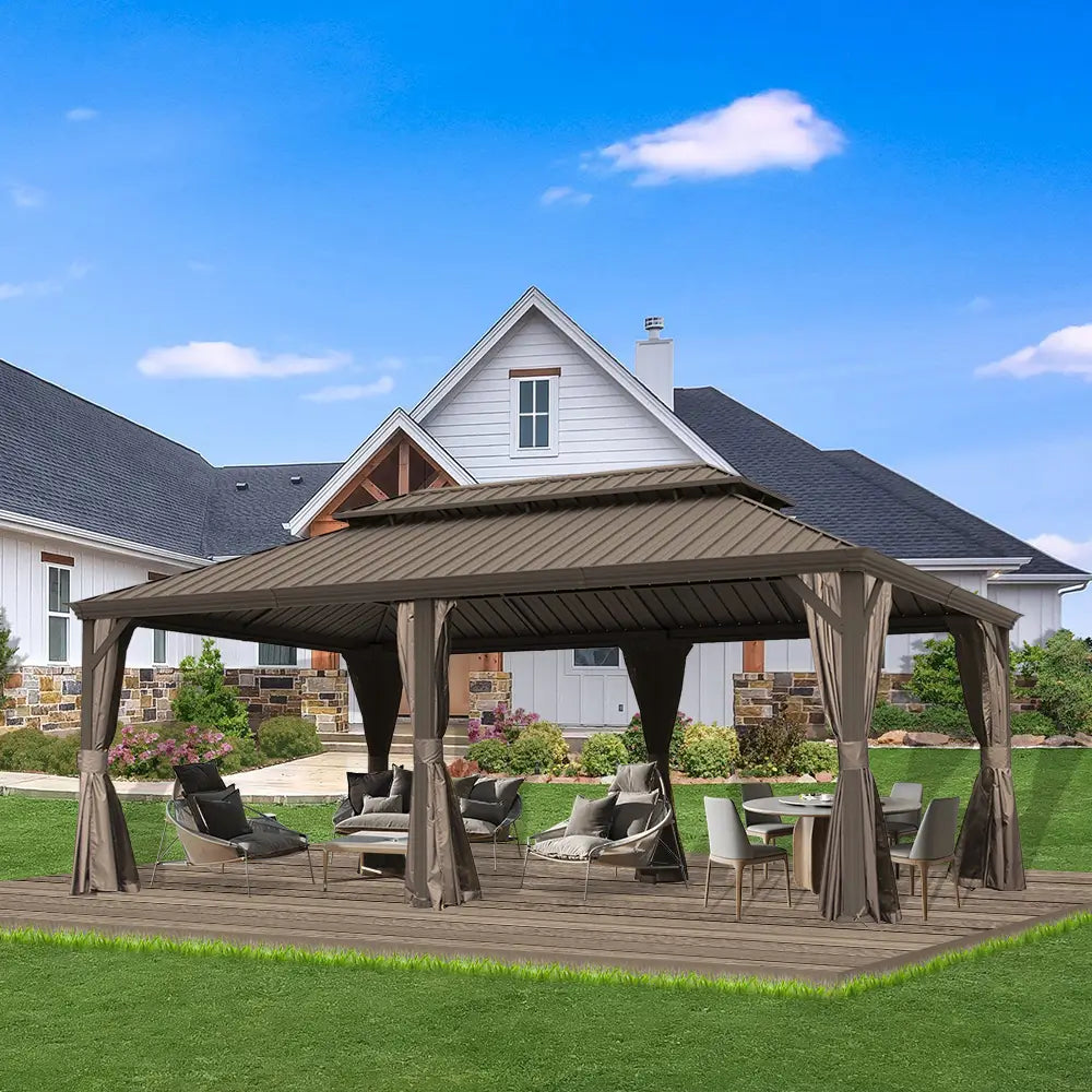 Galvanized Steel Hardtop Gazebo with Drainage Gutters