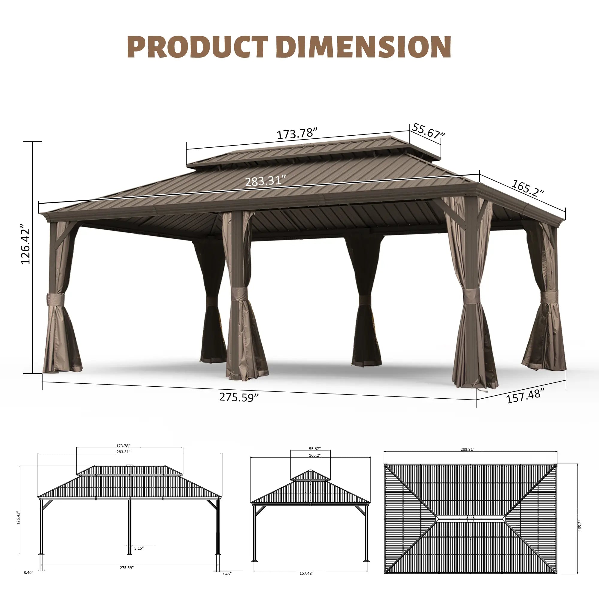 Galvanized Steel Hardtop Gazebo with Drainage Gutters