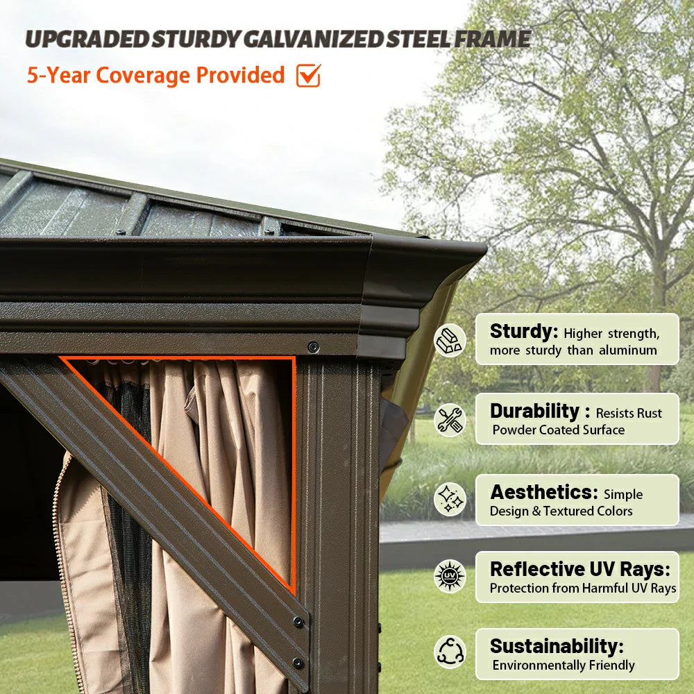 Galvanized Steel Hardtop Gazebo with Drainage Gutters