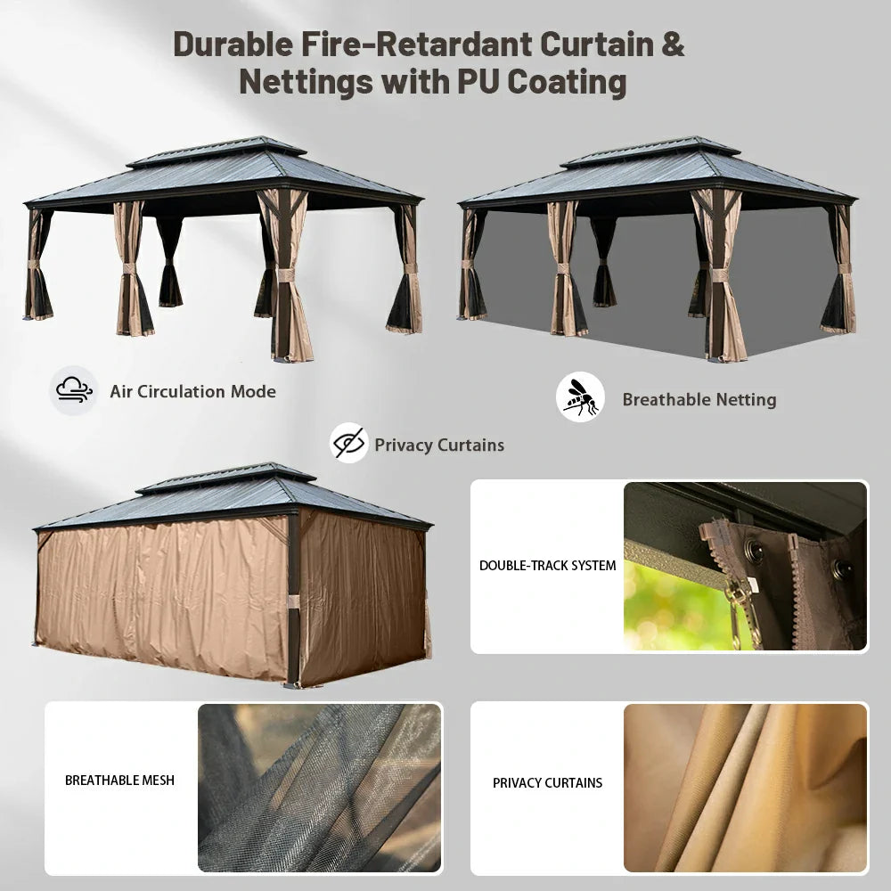 Galvanized Steel Hardtop Gazebo with Drainage Gutters